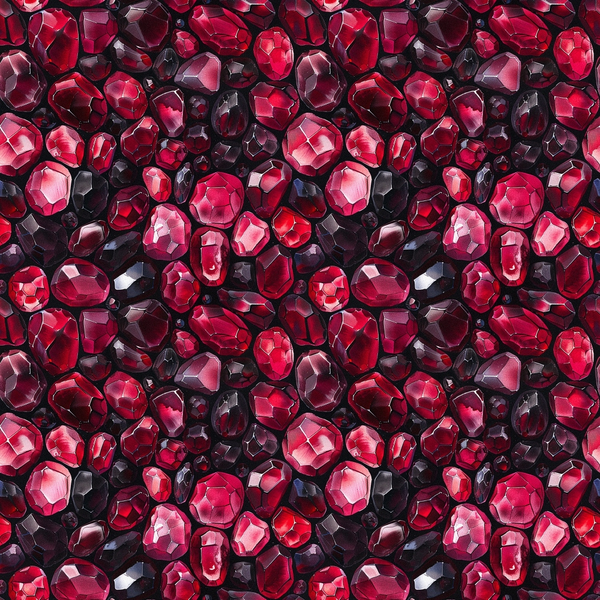 ruby red, deep crimson, burgundy, maroon, dark red, garnet gemstones, precious stones, faceted gems, jewels pattern, repeating design, luxurious, sparkling, crystalline, geometric shapes,, fabric panel, rich textures, elegant, sophisticated, treasure theme