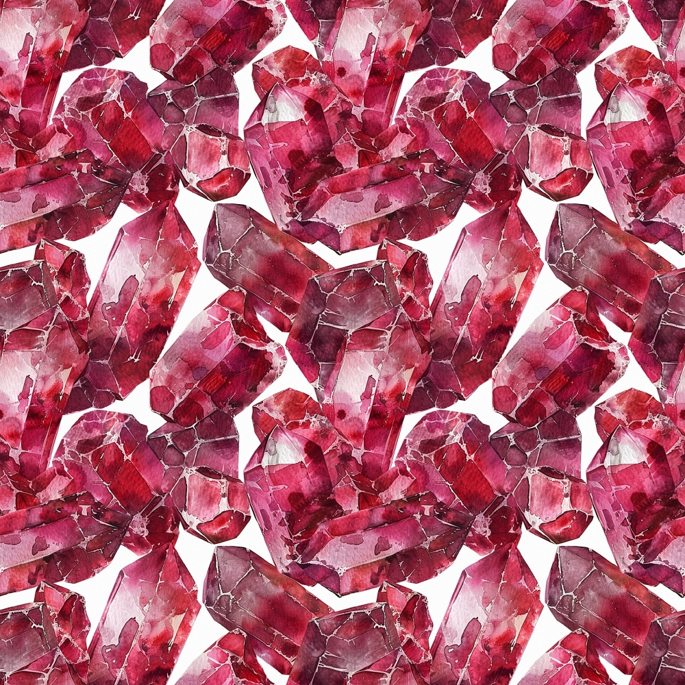 garnet, red gemstones, pink crystals, burgundy, crimson, rose pink, deep red, gemstone pattern, crystal design, geometric shapes, faceted gems, mineral pattern,, fabric panel, luxurious, sparkling, jewel tones, repeating pattern, realistic gemstones, elegant