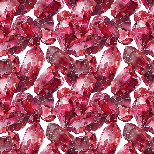 garnet, red gemstones, pink crystals, burgundy, crimson, rose pink, deep red, gemstone pattern, crystal design, geometric shapes, faceted gems, mineral pattern,, fabric panel, luxurious, sparkling, jewel tones, repeating pattern, realistic gemstones, elegant
