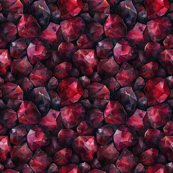 garnet, deep red, burgundy, crimson, magenta, purple, gemstones, crystals, faceted gems, geometric pattern, repeating design, luxurious, sparkling, jewel tones,, fabric panel, mineral pattern, precious stones, rich colors, dimensional appearance