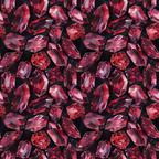 deep red, burgundy, crimson, garnet gemstones, precious stones, crystals, faceted gems, jewelry pattern, repeating design, geometric shapes, luxurious, sparkling, reflective surfaces, black background,, fabric panel, rich colors, elegant pattern, mineral design, lustrous finish
