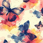 watercolor butterflies, navy blue, coral pink, yellow orange, abstract watercolor, butterfly silhouettes, artistic splashes, modern watercolor,, fabric panel, nature inspired, delicate wings, flowing design, contemporary art, soft pastels, organic shapes, painterly style, botanical theme, spring motifs, layered colors