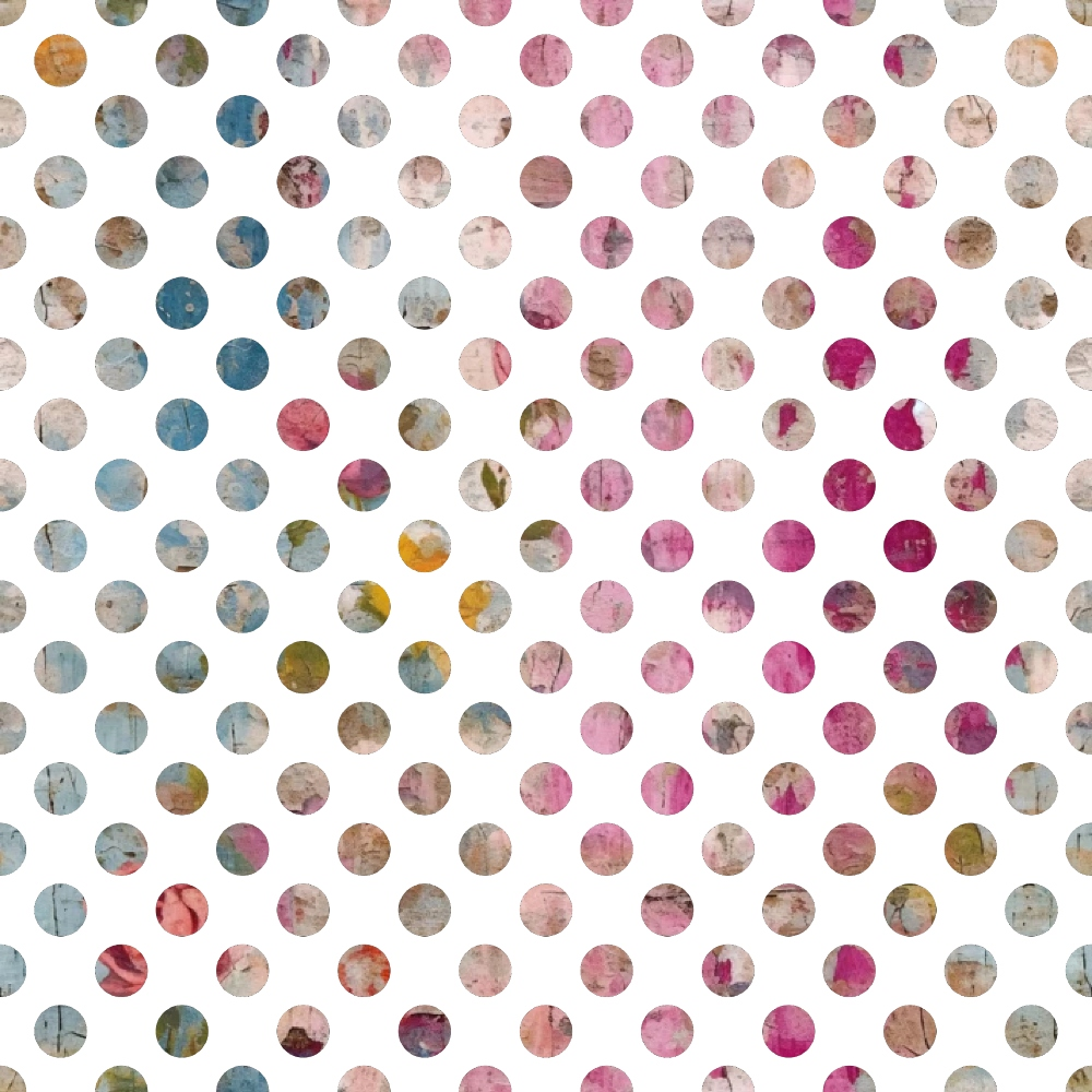 polka dots, circle pattern, pink, blue, teal, mauve, gray, beige, coral, burgundy, watercolor effect, distressed texture, grunge style, abstract design,, fabric panel, pastel colors, muted tones, geometric circles, vintage wash