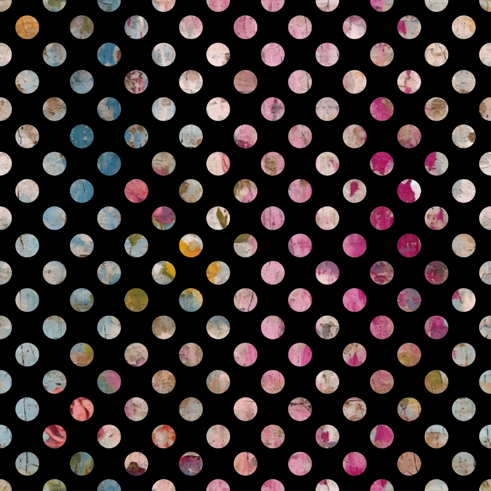 polka dots, grunge texture, pink tones, blue hues, beige circles, distressed effect, weathered look, geometric pattern, repeating circles, vintage style, faded colors,, fabric panel, spotted design, muted pastels, worn aesthetic, circular motifs, soft pink, dusty blue, cream colors