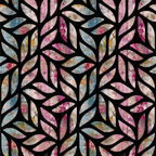 floral pattern, leaf motif, botanical design, pink tones, blue accents, vintage style, distressed texture, grunge aesthetic,, fabric panel, feminine colors, weathered look, nature inspired, soft pastels, romantic florals, shabby chic, cotton fabric, craft material, sewing supply