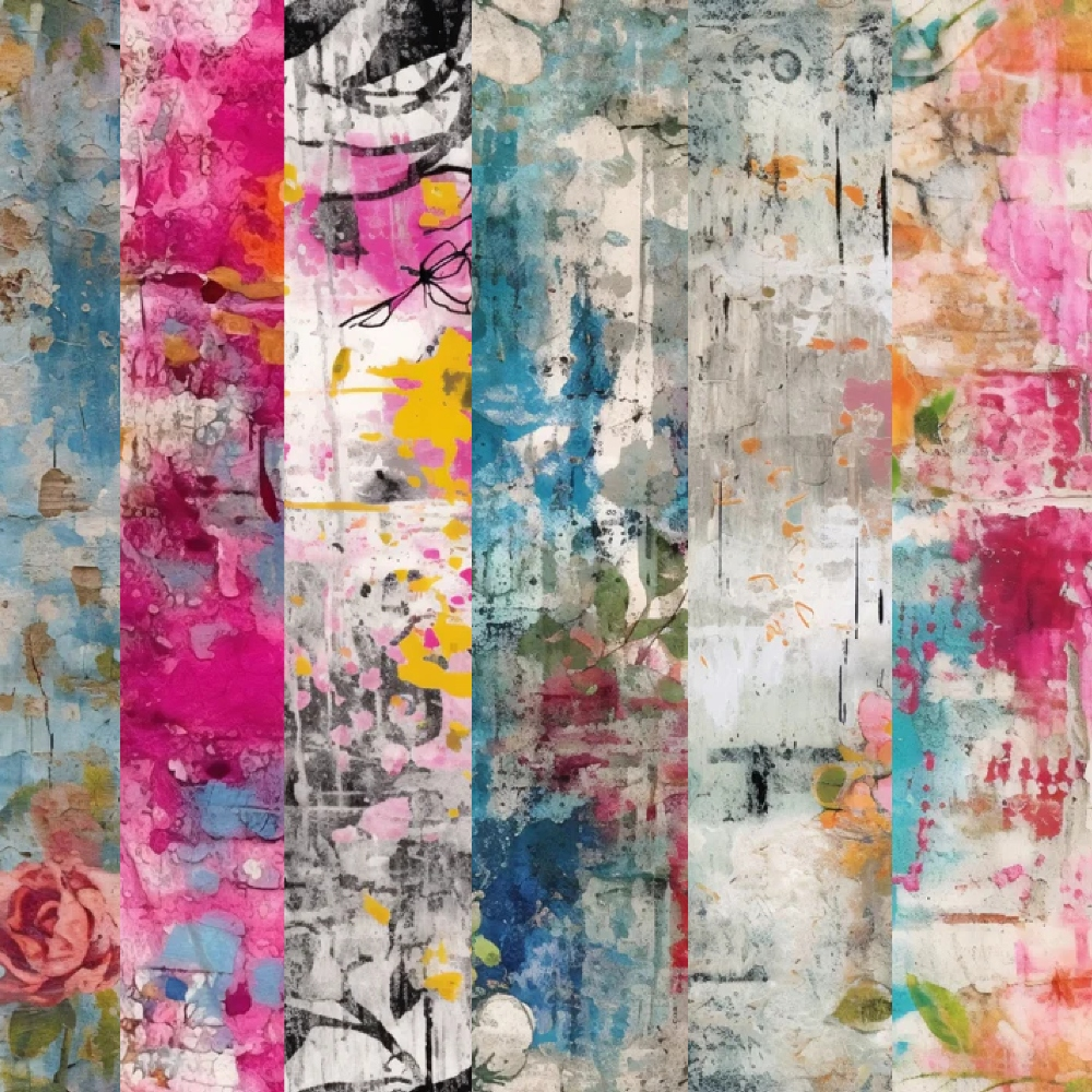 pink, magenta, blue, teal, yellow, gray, white, grunge, distressed, abstract, plaster texture, weathered, vintage, mixed media, quilting cotton, fabric panel, artistic, layered, painterly, contemporary