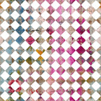 pink, magenta, blue, teal, orange, yellow, white, diamond pattern, checkerboard, distressed texture, grunge style, weathered, vintage wash,, fabric panel, geometric design, alternating squares, artistic texture, shabby chic, contemporary