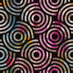 grunge texture, concentric circles, pink tones, blue accents, black background, distressed finish, geometric pattern, weathered appearance,, fabric panel, modern design, circular motifs, pastel colors, contemporary style, abstract pattern, girly aesthetic, plaster effect, repetitive design, craft fabric, sewing material