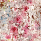 pink, magenta, blue, white, brown, gray, grunge texture, distressed, cracked paint, peeling paint, abstract pattern, weathered surface, vintage worn, cotton fabric, quilting panel, rustic aesthetic, faded colors, textured background, artistic splatter, shabby chic
