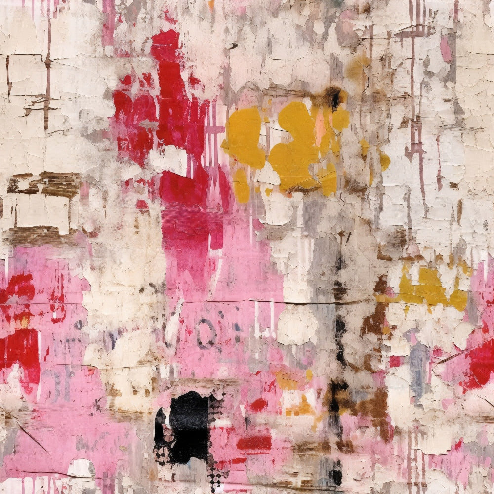 pink, white, red, yellow, black, brown, grunge, distressed, abstract, plaster texture, weathered, urban decay, layered paint, drips, splatters, contemporary art,, fabric panel, edgy, rough texture