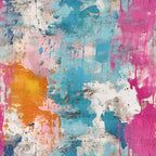 pink, turquoise, orange, white, gray, grunge texture, distressed paint, peeling paint, abstract design, weathered surface, splattered paint, dripping paint, urban decay, contemporary art,, fabric panel, artistic pattern, mixed media effect, textured background, modern grunge