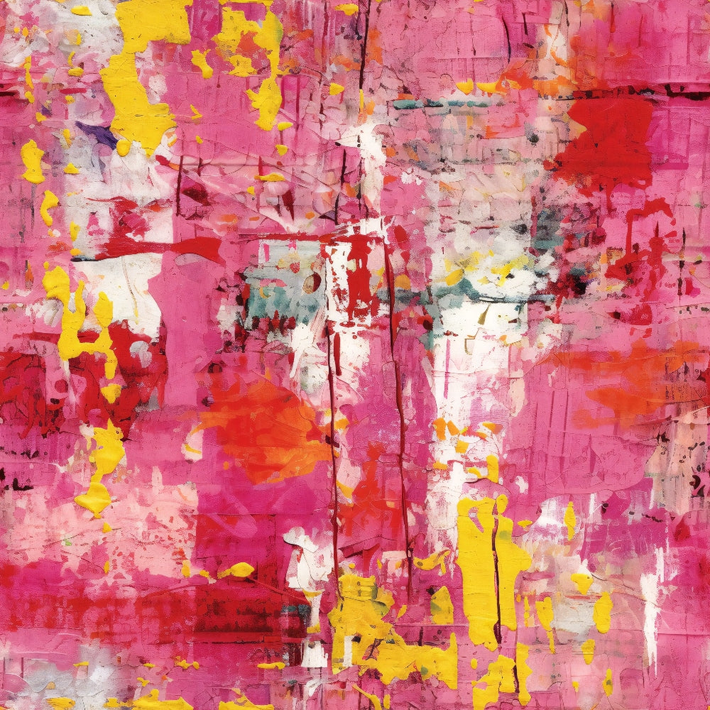 pink, magenta, yellow, white, red, orange, grunge, distressed, abstract, plaster texture, cracked paint, weathered, peeling paint, urban decay, cotton fabric, quilting panel, artistic, contemporary, textured surface, layered paint, worn finish