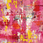 pink, magenta, yellow, white, red, orange, grunge, distressed, abstract, plaster texture, cracked paint, weathered, peeling paint, urban decay, cotton fabric, quilting panel, artistic, contemporary, textured surface, layered paint, worn finish