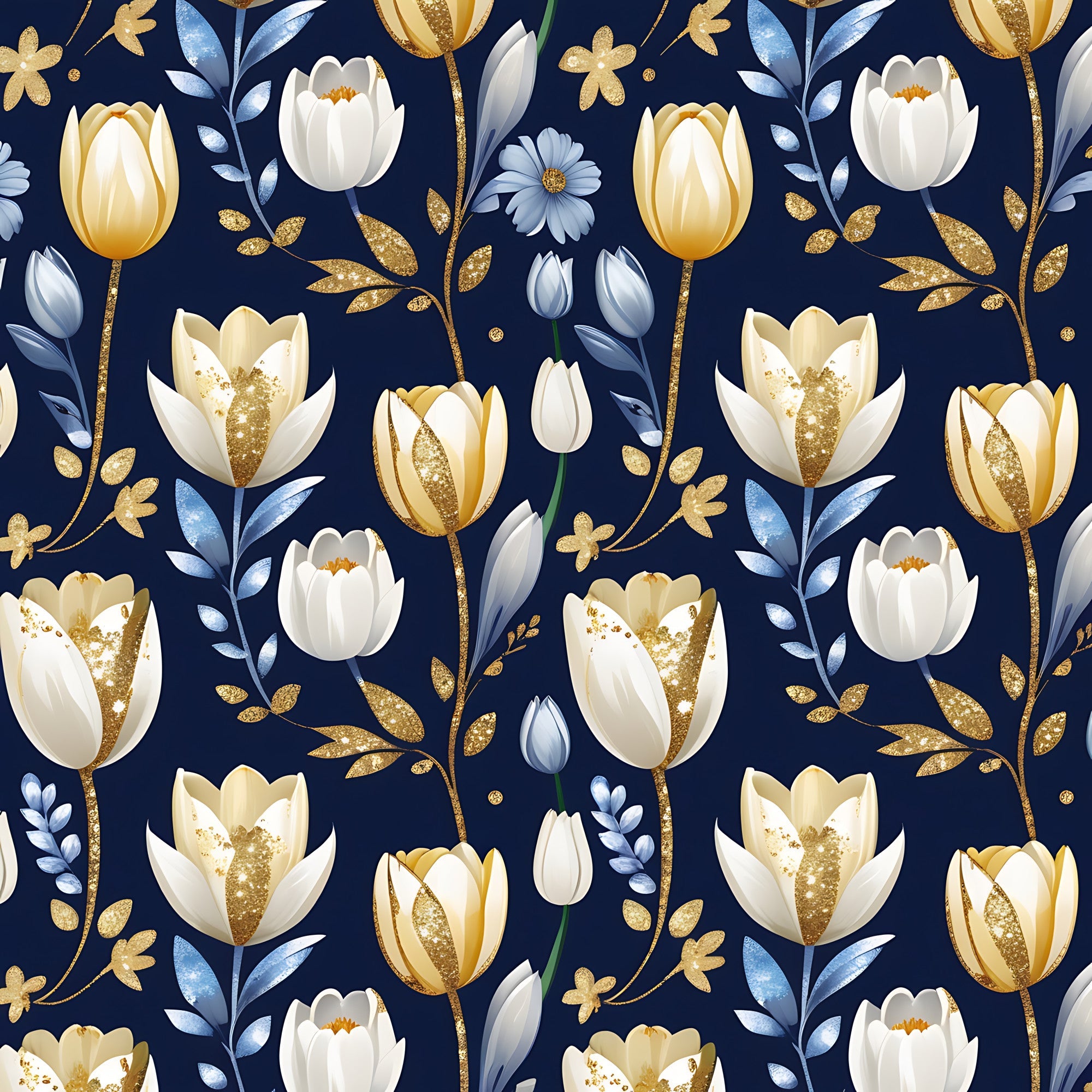 Gilded Midnight Tulips Pattern 1 Minky Fabric