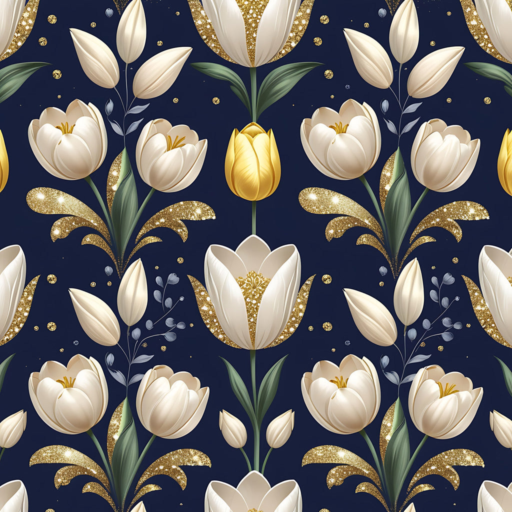 Gilded Midnight Tulips Pattern 13 Minky Fabric