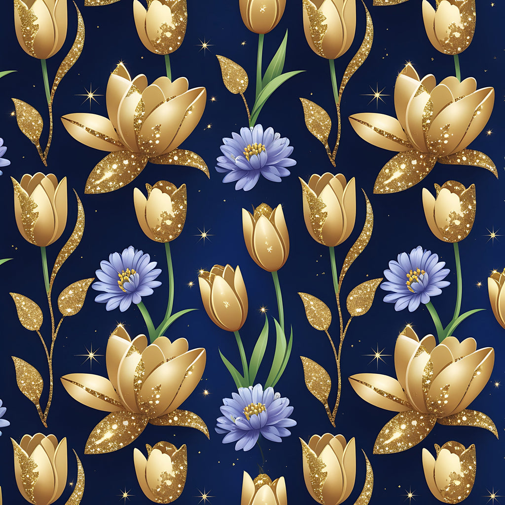 Gilded Midnight Tulips Pattern 14 Minky Fabric