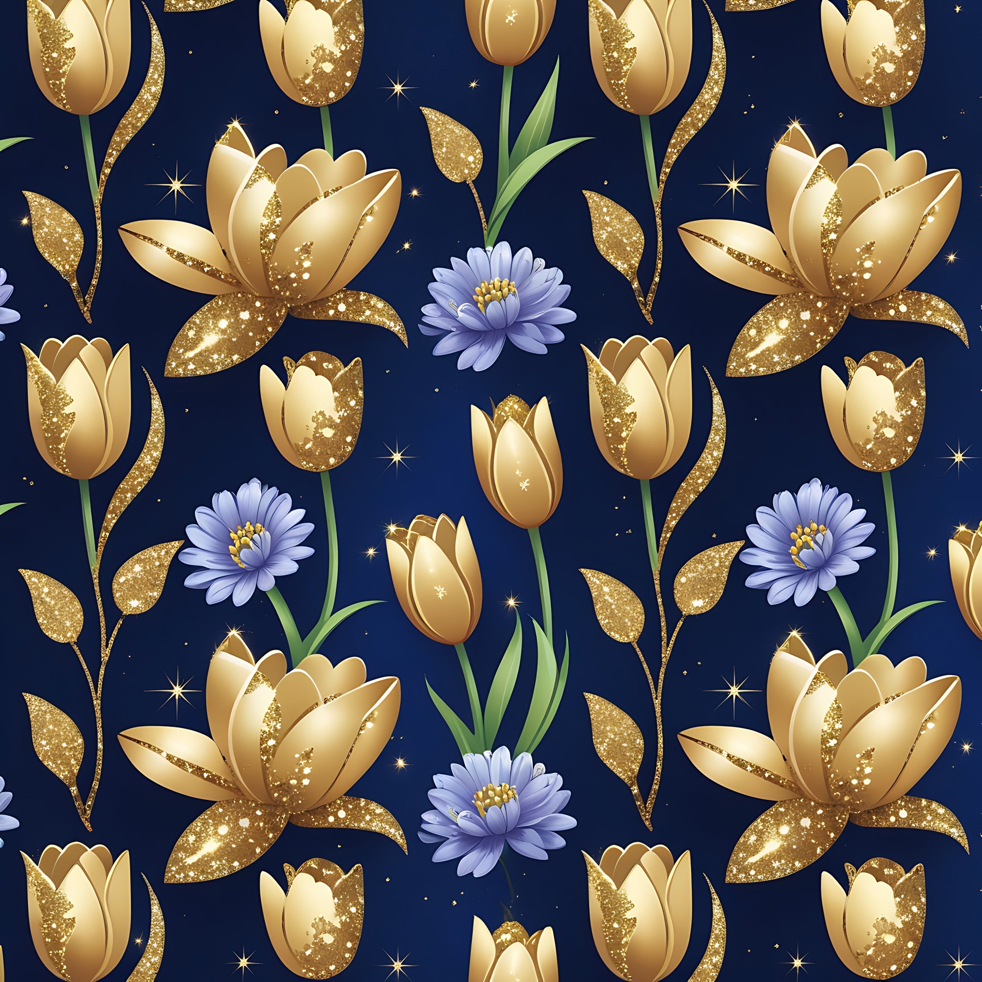 Gilded Midnight Tulips Pattern 14 Minky Fabric