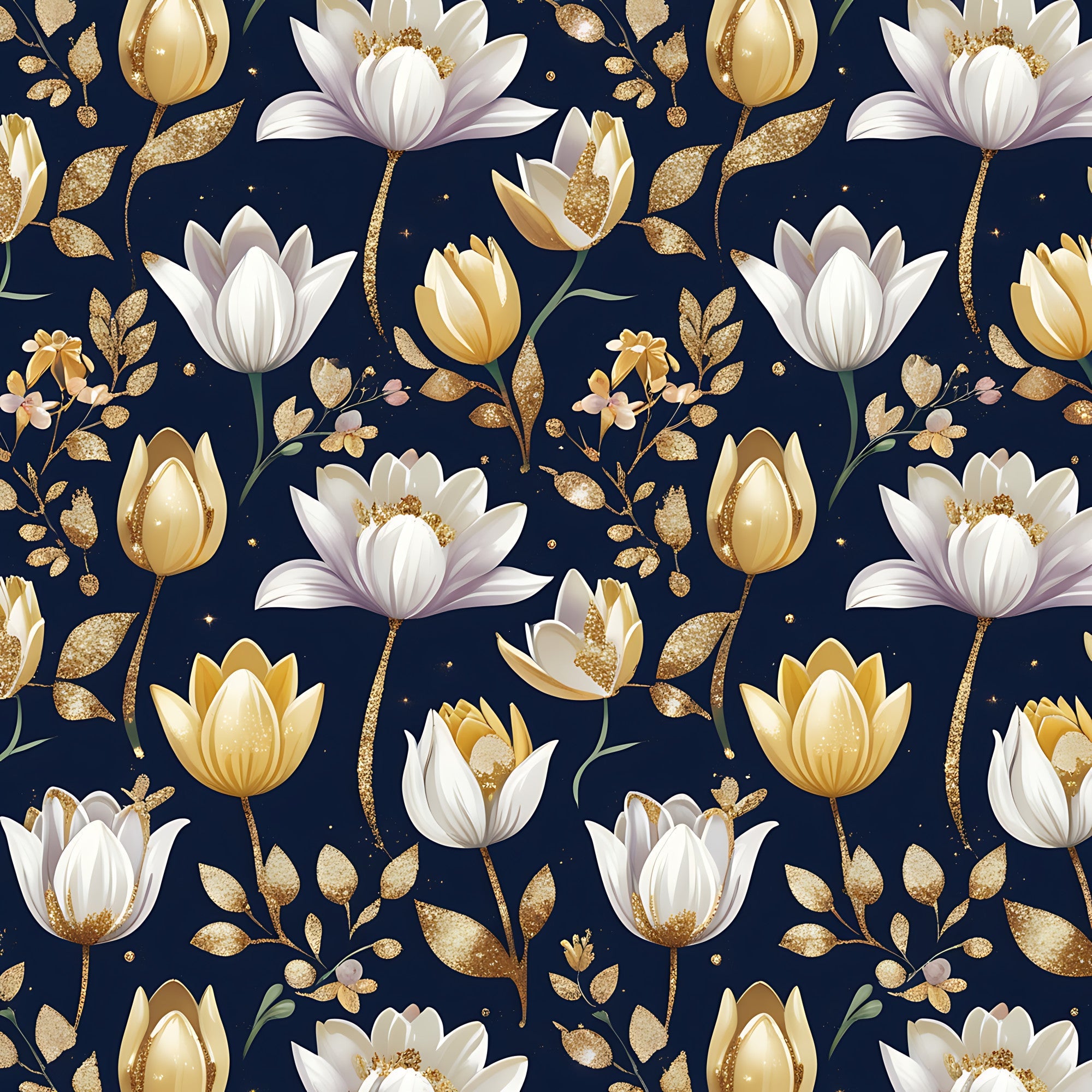 Gilded Midnight Tulips Pattern 15 Minky Fabric