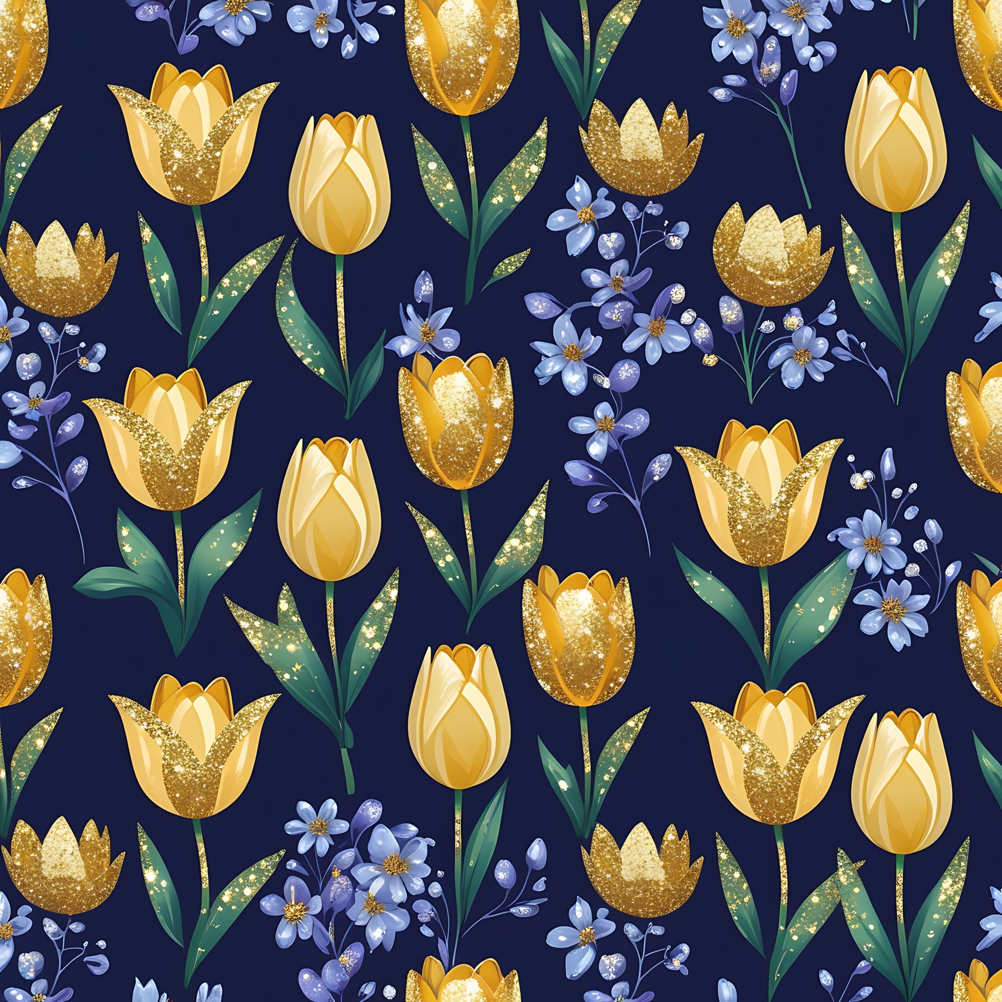 Gilded Midnight Tulips Pattern 16 Minky Fabric