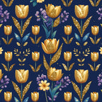 Gilded Midnight Tulips Pattern 2 Minky Fabric