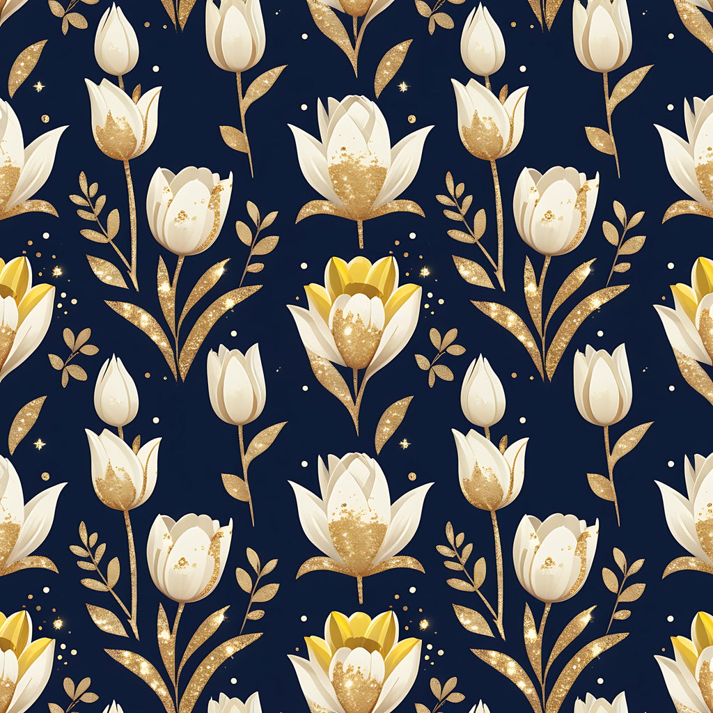 Gilded Midnight Tulips Pattern 3 Minky Fabric