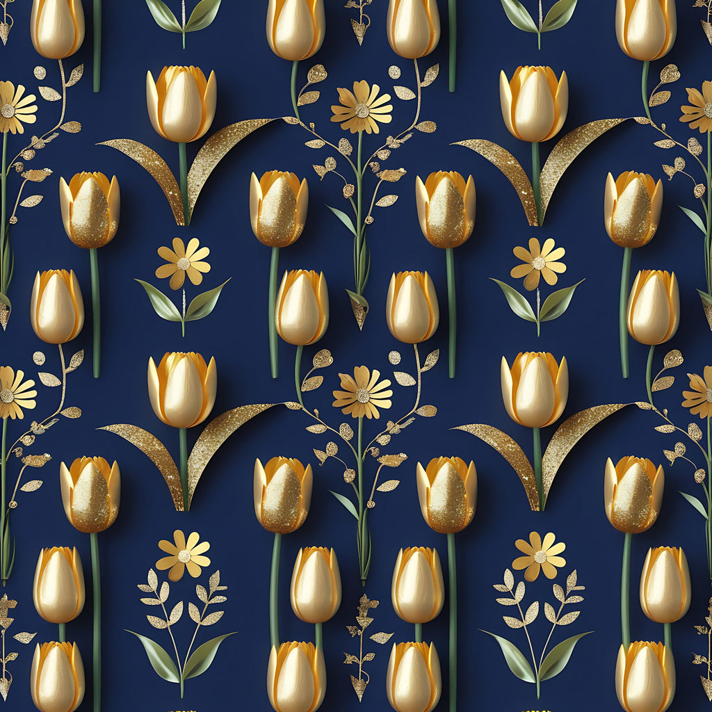 Gilded Midnight Tulips Pattern 4 Minky Fabric