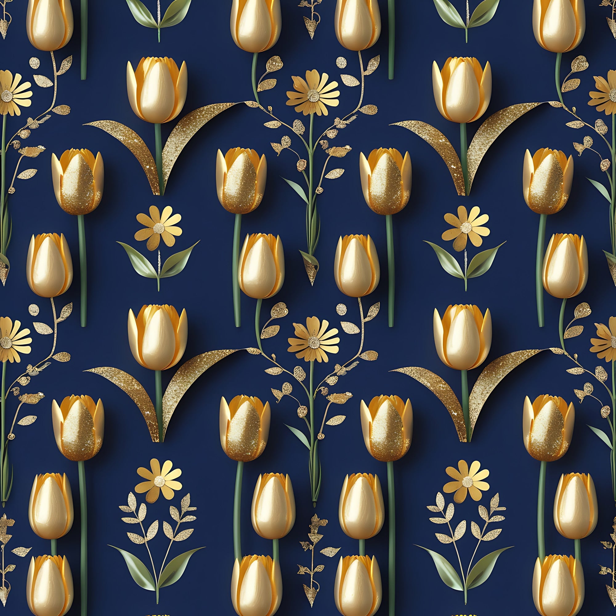 Gilded Midnight Tulips Pattern 4 Minky Fabric