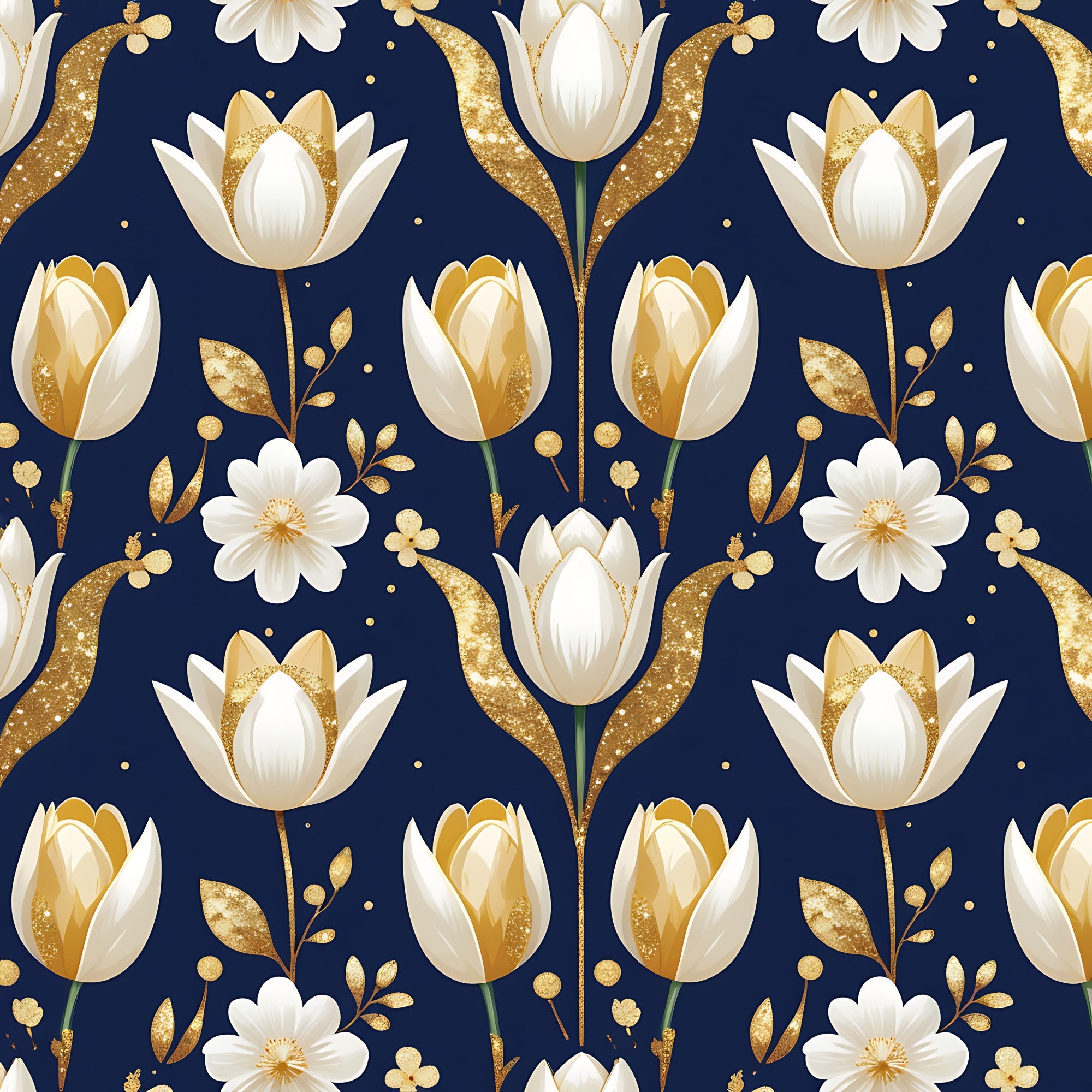 Gilded Midnight Tulips Pattern 5 Minky Fabric