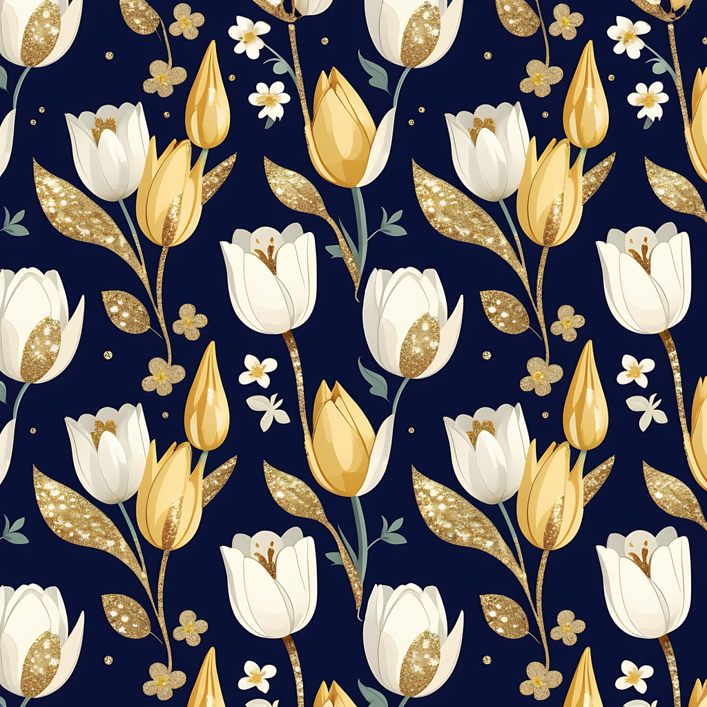 Gilded Midnight Tulips Pattern 9 Minky Fabric