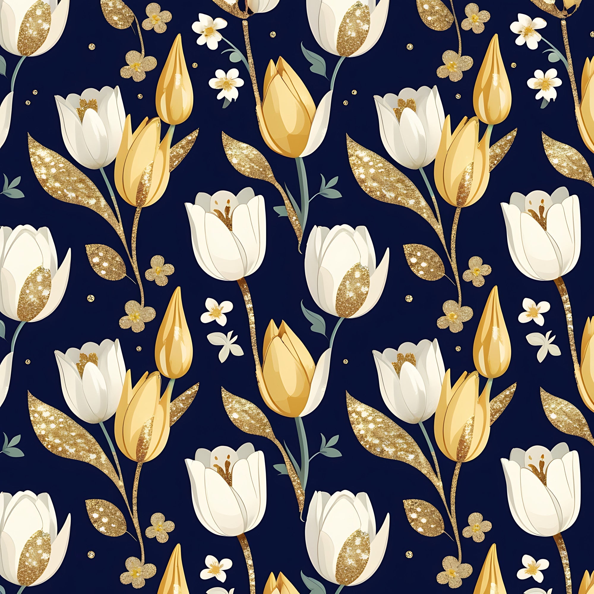 Gilded Midnight Tulips Pattern 9 Minky Fabric