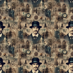 sepia, brown, vintage, steampunk, victorian gentleman, mustache, top hat, pocket watch, gears, clockwork, mechanical elements, gothic, industrial, brass tones, beige, antiqued, portrait, masculine,, fabric panel