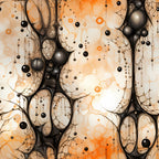 orange, black, cream, beige, abstract circles, organic shapes, bubble pattern, flowing lines, contemporary art, modern design,, fabric panel, halloween themed, gothic style, mysterious mood, geometric elements, fluid forms, autumn colors, artistic pattern, cotton fabric