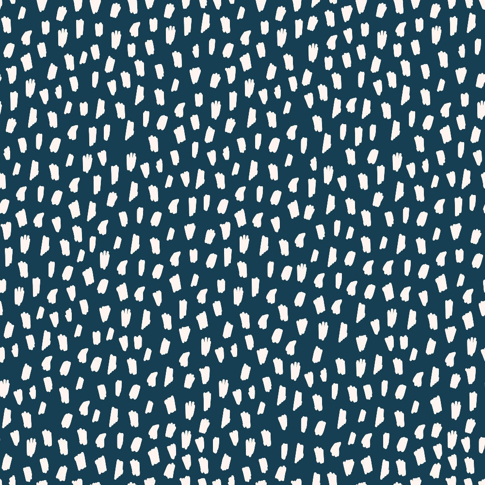 navy blue, cream white, abstract spots, dotted pattern, organic shapes, brushstroke marks, modern boho, scattered design, irregular dots, contemporary style,, fabric panel, artistic pattern, hand-painted look, trendy bohemian, speckled texture, random placement, geometric abstract, crafting material, stylish design