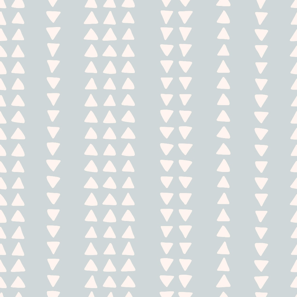 sage green, pale pink, cream, triangular pattern, geometric design, upward triangles, downward triangles, alternating triangles, minimalist pattern, modern geometric,, fabric panel, boho style, contemporary design, soft pastels, repeating motifs, craft fabric, sewing material, triangle tessellation
