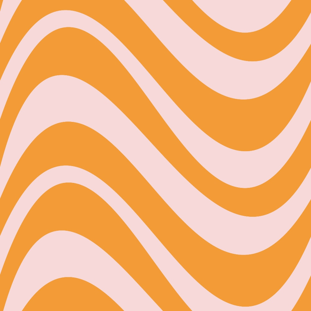orange, pink, wavy stripes, groovy pattern, retro waves, flowing curves, psychedelic design, 1960s style, mod pattern, undulating lines,, fabric panel, peace love theme, vintage vibes, swirling motif, coral pink, tangerine orange, hippie aesthetic, groovy waves
