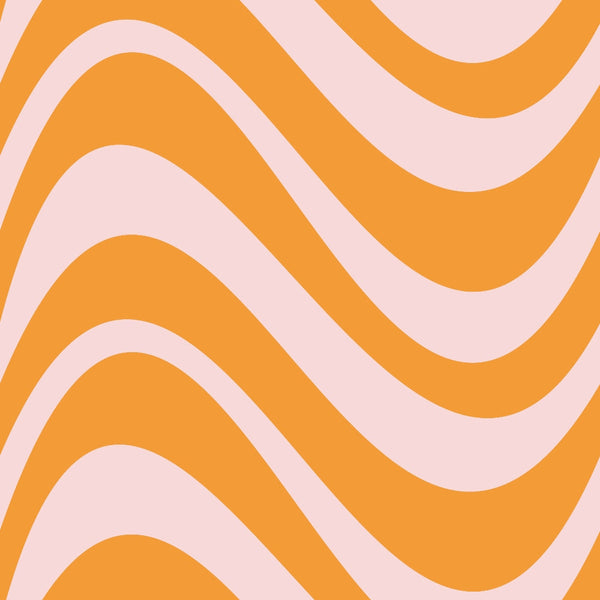 orange, pink, wavy stripes, groovy pattern, retro waves, flowing curves, psychedelic design, 1960s style, mod pattern, undulating lines,, fabric panel, peace love theme, vintage vibes, swirling motif, coral pink, tangerine orange, hippie aesthetic, groovy waves