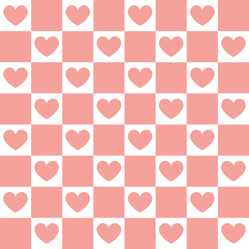 pink, coral, salmon, hearts, checkerboard pattern, alternating squares, romantic, love theme,, fabric panel, groovy style, retro, valentine's day, sweet, geometric pattern, repeating motif, crafting fabric, sewing material, pink and white