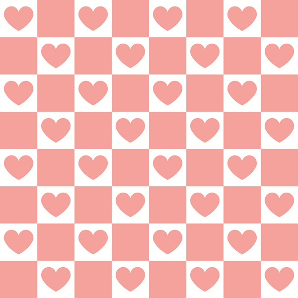 pink, coral, salmon, hearts, checkerboard pattern, alternating squares, romantic, love theme,, fabric panel, groovy style, retro, valentine's day, sweet, geometric pattern, repeating motif, crafting fabric, sewing material, pink and white