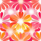 pink, coral, orange, yellow, groovy, retro, floral, daisy, flower petals, radiating pattern, warm colors, gradient, psychedelic, 1960s style, mod,, fabric panel, vibrant, summer, blooming flowers, kaleidoscope effect