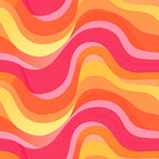 hot pink, coral, orange, yellow, pale pink, wavy stripes, flowing curves, groovy pattern, retro design, psychedelic waves, 1970s style, vintage aesthetic,, fabric panel, swirling lines, undulating bands, rainbow waves, mod design, bohemian style, vibrant colors