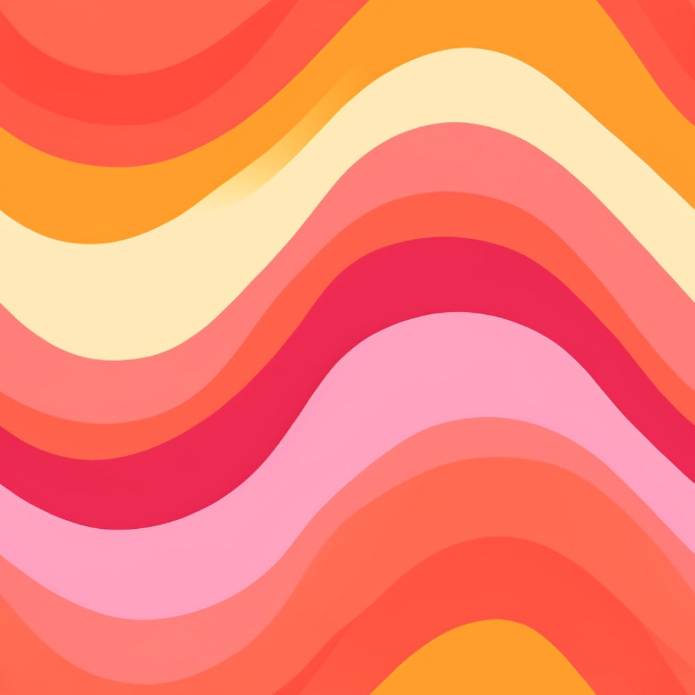 groovy, retro waves, pink tones, coral, orange, yellow, cream, magenta, flowing curves, wavy stripes, 1970s style, psychedelic, abstract pattern, rainbow waves,, fabric panel, bohemian, mod design, undulating lines, sunset colors