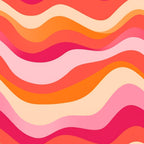groovy, retro, wavy lines, flowing curves, pink, magenta, coral, orange, peach, cream, abstract waves, psychedelic, 1970s style, mod design, undulating pattern,, fabric panel, warm tones, geometric waves, vintage inspired