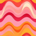 groovy, retro waves, pink, coral, orange, yellow, cream, flowing curves, wavy lines, psychedelic, 1970s style, mod design,, fabric panel, warm tones, peachy pink, sunset colors, undulating pattern, organic shapes, bohemian