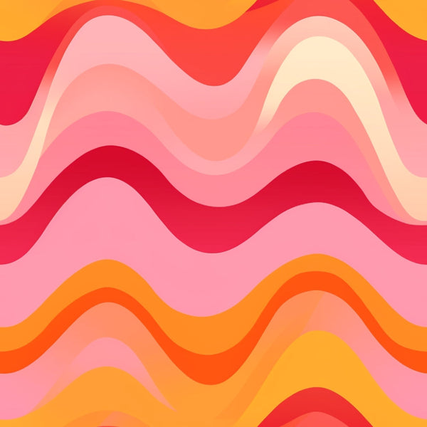 groovy, retro waves, pink, coral, orange, yellow, cream, flowing curves, wavy lines, psychedelic, 1970s style, mod design,, fabric panel, warm tones, peachy pink, sunset colors, undulating pattern, organic shapes, bohemian