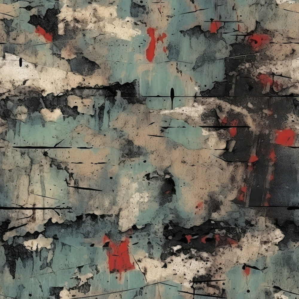 sage green, coral red, charcoal gray, cream beige, grunge texture, distressed paint, weathered surface, peeling paint, abstract pattern, industrial style, vintage worn, cracked finish, layered paint, rustic aesthetic,, fabric panel, urban decay, textured design, mottled surface, artistic background