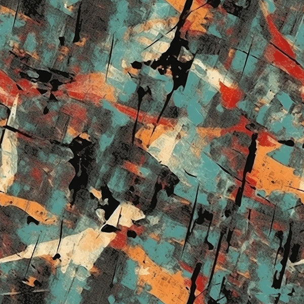 turquoise, coral, orange, charcoal gray, cream, weathered texture, distressed paint, grunge pattern, abstract design, peeling paint effect, vintage patina, rustic finish,, fabric panel, layered textures, worn surface, industrial aesthetic, mixed media appearance, cracked paint, oxidized metal look