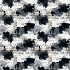 black, white, gray, grunge, ink blots, watercolor splashes, distressed, vintage script, handwriting, abstract, artistic, moody, textured, cotton fabric, quilting panel, monochromatic, paint splatters, worn, weathered, contemporary