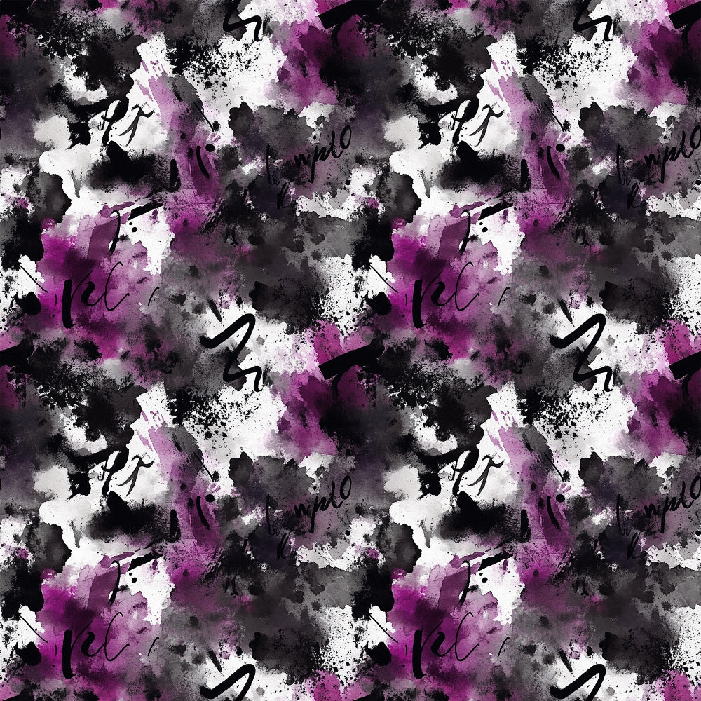 grunge pattern, abstract design, purple splashes, magenta accents, black ink blots, white splatters, gray washes, watercolor effect, distressed texture, artistic splatter, modern art style, edgy aesthetic, paint drips, ink stains, contemporary pattern,, fabric panel, moody atmosphere, urban inspired, mixed media look