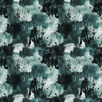 teal, sage green, black, white, watercolor, abstract, grunge, ink blots, paint splatters, distressed, moody, artistic, cotton fabric, quilting panel, textured, contemporary, bohemian, fluid design, organic shapes, muted tones