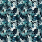 teal, navy blue, white, grunge pattern, abstract design, watercolor effect, paint splatters, brushstrokes, arrows, geometric shapes, modern art, contemporary style,, fabric panel, artistic motif, distressed texture, urban aesthetic, mixed media look, scattered elements, moody atmosphere